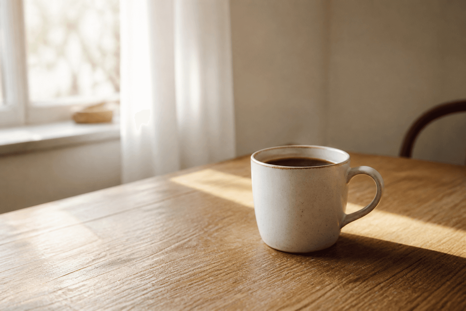 木のテーブルに置いたコーヒー